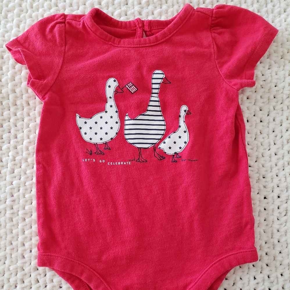 Baby girl red 4th of July goose onesie 6-12M